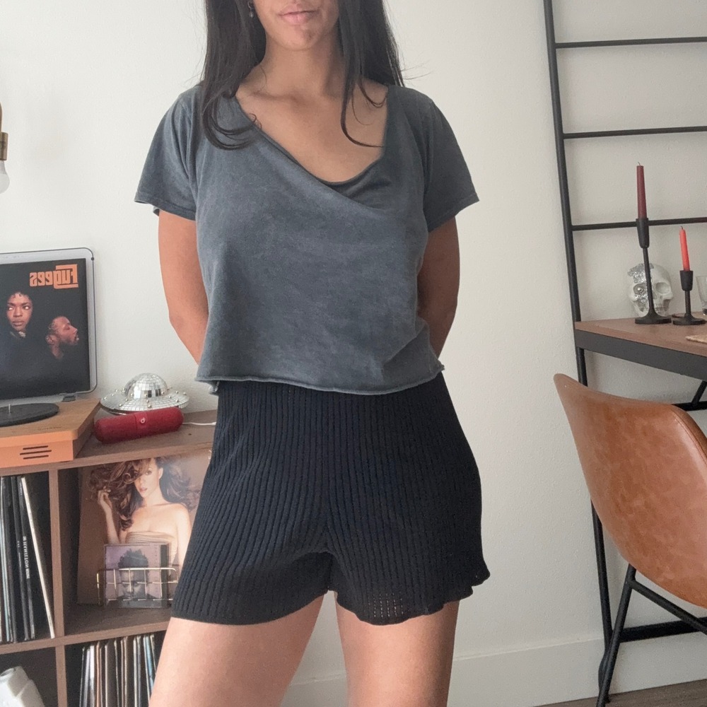 Wild Fable Black Ribbed Knit Lettuce Edge High Waisted Shorts XL RN17730